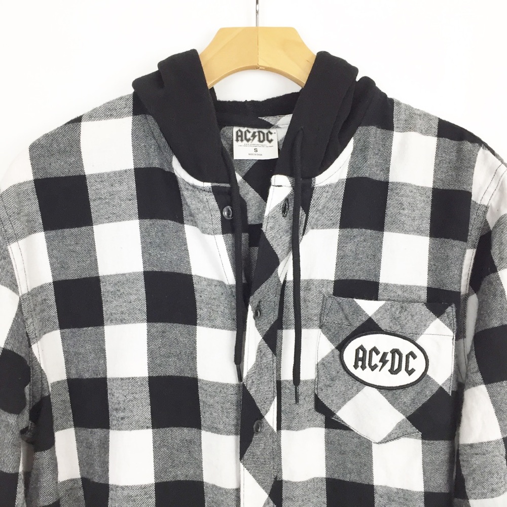 AC/DC band rock metal flannel hooded graphic shirt - Picture 6 of 8